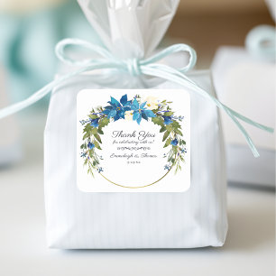 Poinsettia Floral Thank You Favour   Turquoise Blu Square Sticker