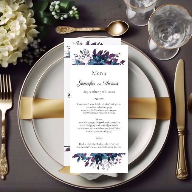 Poinsettia Floral Wedding Menu | Moody Blue (Creator Uploaded)