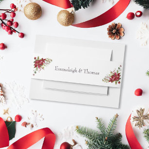 Poinsettia Floral Wedding   Scarlet Red Invitation Belly Band