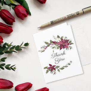 Poinsettia Floral Wedding Scarlet Red Thank You Card
