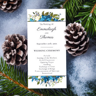 Poinsettia Floral Wedding Turquoise Blue Programme