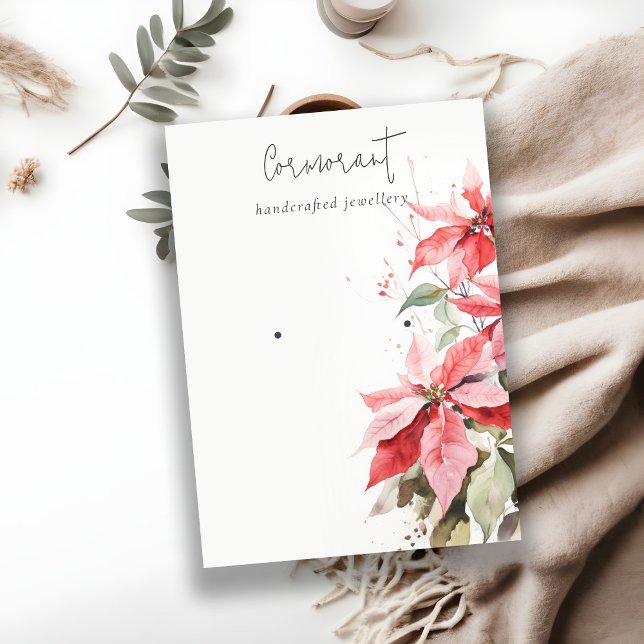 Poinsettia Florals Christmas Earring Stud Holder Business Card (Creator Uploaded)