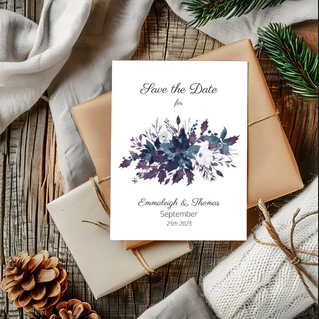 Poinsettia Florals Save the Date | Moody Blue (Creator Uploaded)