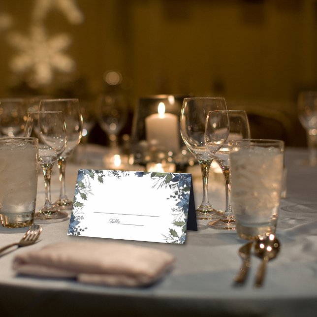 Poinsettia Florals Wedding | Navy Blue Place Card (Creator Uploaded)