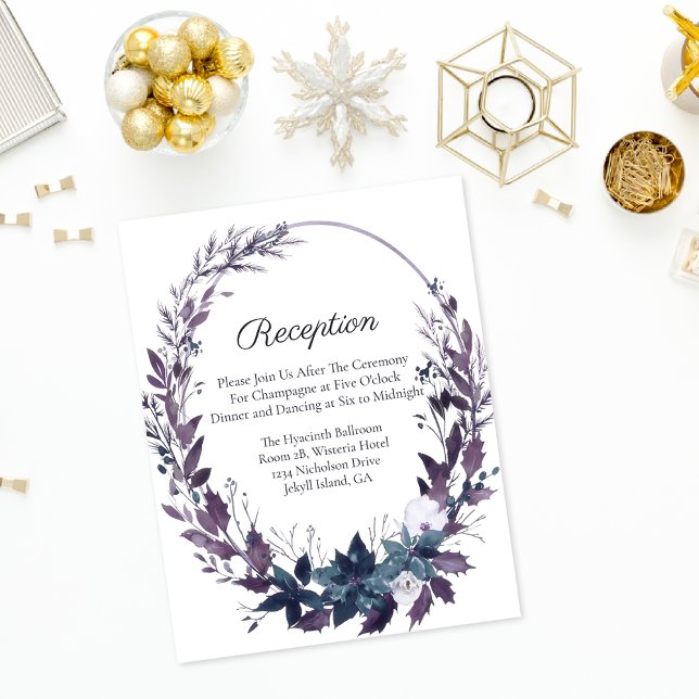 Poinsettia Florals Wedding Reception | Moody Blue Enclosure Card (Creator Uploaded)
