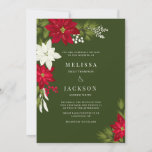 Poinsettia Flower and Pine Wedding Green Invitation<br><div class="desc">Poinsettia Flower and Pine Wedding  Invitation -  Green</div>