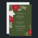 Poinsettia Flower and Pine Wedding Green Invitation<br><div class="desc">Poinsettia Flower and Pine Wedding  Invitation -  Green</div>