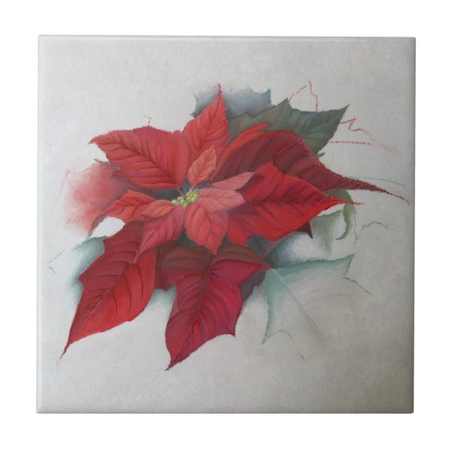 Poinsettia Flower Christmas Oil Painting Tile (Front)