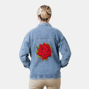 Poinsettia Flower Denim Jacket