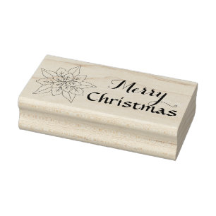 Poinsettia Flower Illustration, Merry Christmas Rubber Stamp