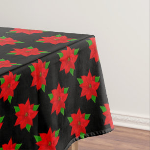 Poinsettia Flower Pattern on Black Tablecloth