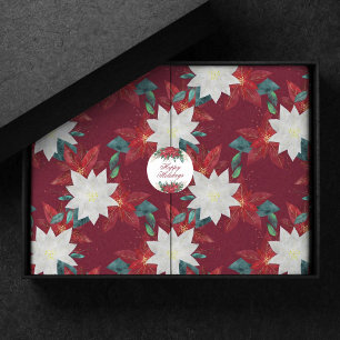 Poinsettia Flower Red and Green Christmas Floral Tissue Paper
