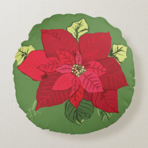 Poinsettia flower round cushion