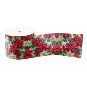 Poinsettia Flowers, Christmas Star  Grosgrain Ribbon