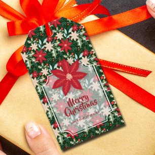 Poinsettia Flowers Leaves Holiday Christmas Gift Tags