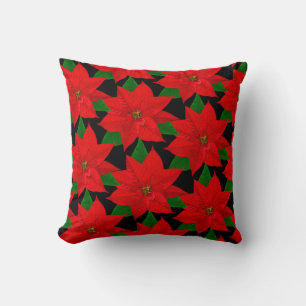 Poinsettia Flowers on Black Cushion