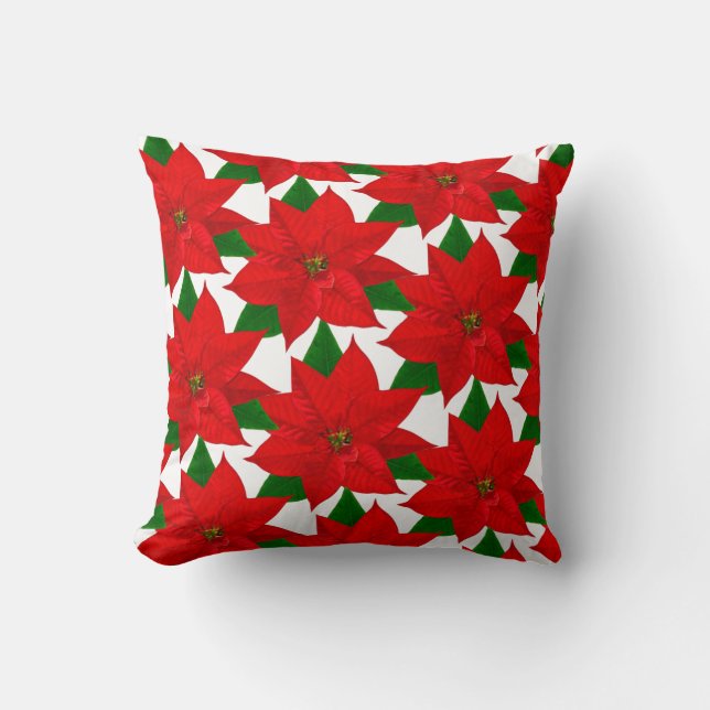 Poinsettia Flowers on White Cushion (Front)