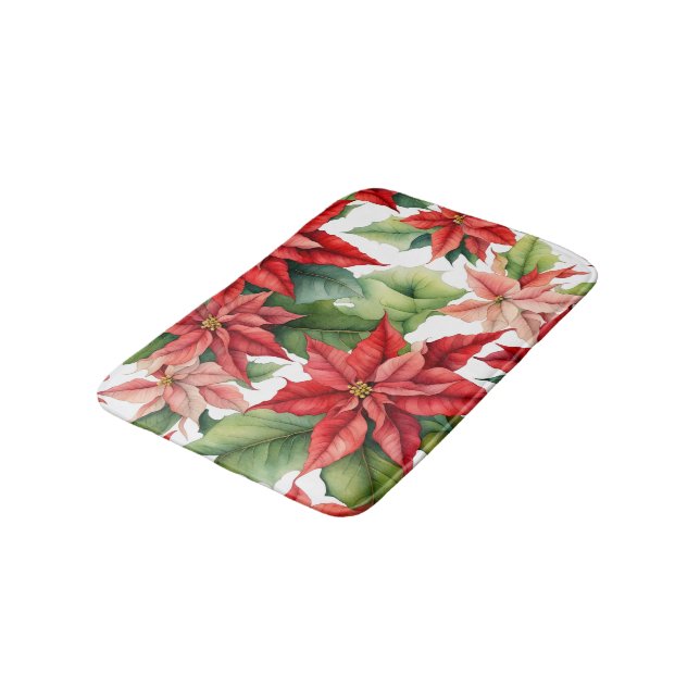 Poinsettia flowers pattern bath mat (Angled)