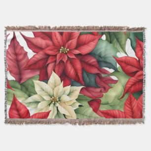 Poinsettia Flowers  Throw Blanket