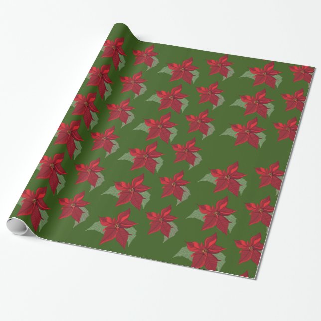 Poinsettia Flowers Wrapping Paper (Unrolled)