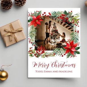 Poinsettia Frame Family Photo Christmas Card