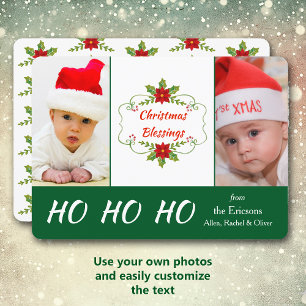 Poinsettia Frame Holiday Photo Template Flat Card