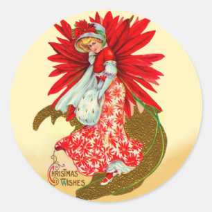 Poinsettia Girl Classic Round Sticker