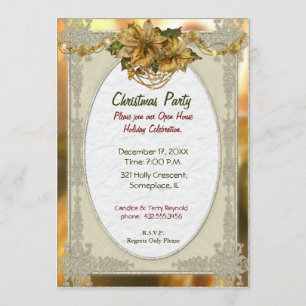 Poinsettia Gold Christmas Invitation