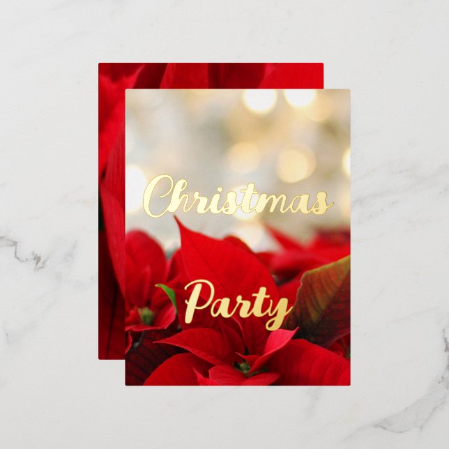 Poinsettia Gold Foil Script Merry Christmas Party Foil Holiday Postcard (Front/Back)