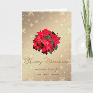 Poinsettia , Gold Snowflakes ,Corporate Greeting Holiday Card