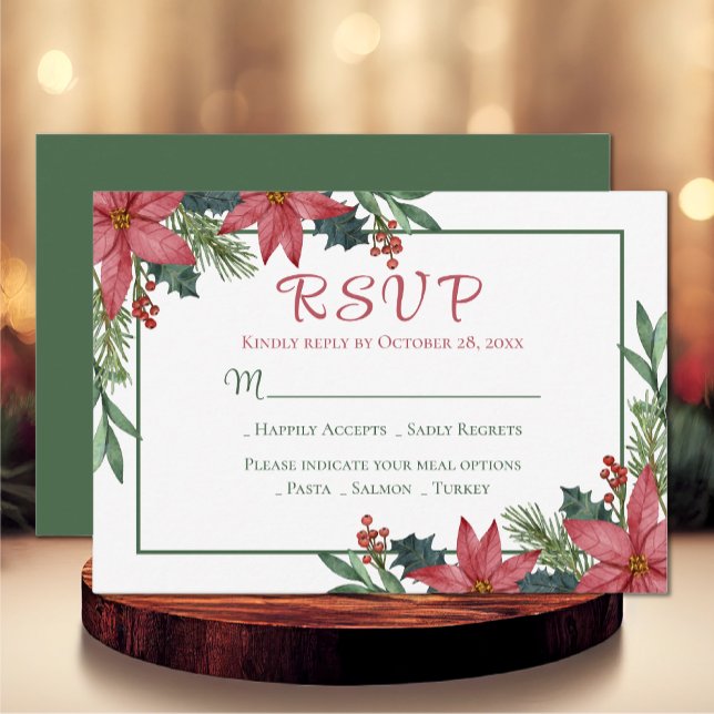 Poinsettia Green Red Christmas Floral Wedding RSVP (Creator Uploaded)