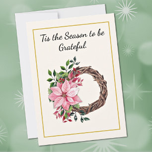 Poinsettia Greenery Berries Wreath Thank You Card