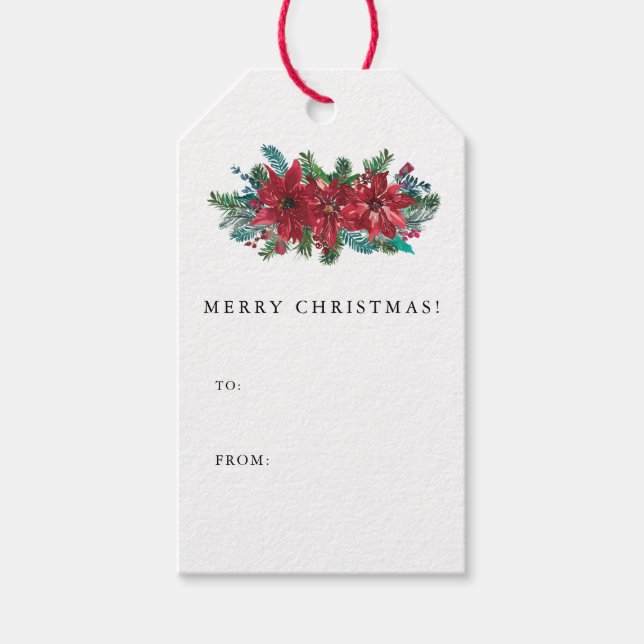 Poinsettia Greenery Christmas Gift Tags (Front)