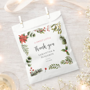 Poinsettia Greenery Floral Winter Wedding Favour Bags