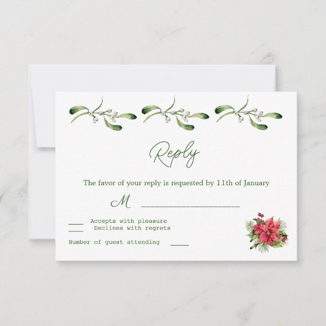 Poinsettia Greenery Foliage Wedding RSVP (Front)