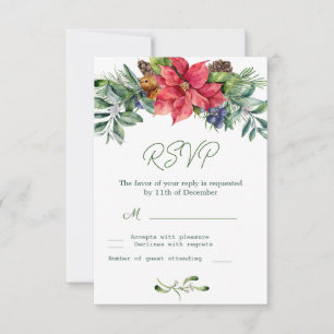 Poinsettia Greenery Foliage Wedding RSVP Card