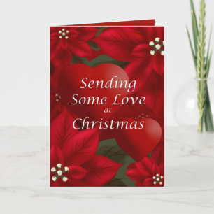 Poinsettia & Hearts Christmas Love Greeting Holiday Card