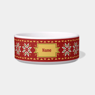 poinsettia hearts winter red pet name bowl