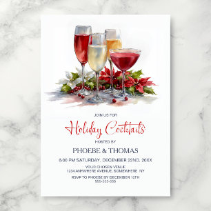 Poinsettia Holiday Cocktail Party Invitation