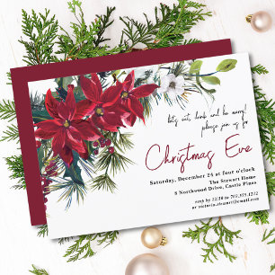 Poinsettia Holiday Floral   Christmas Eve Dinner Invitation