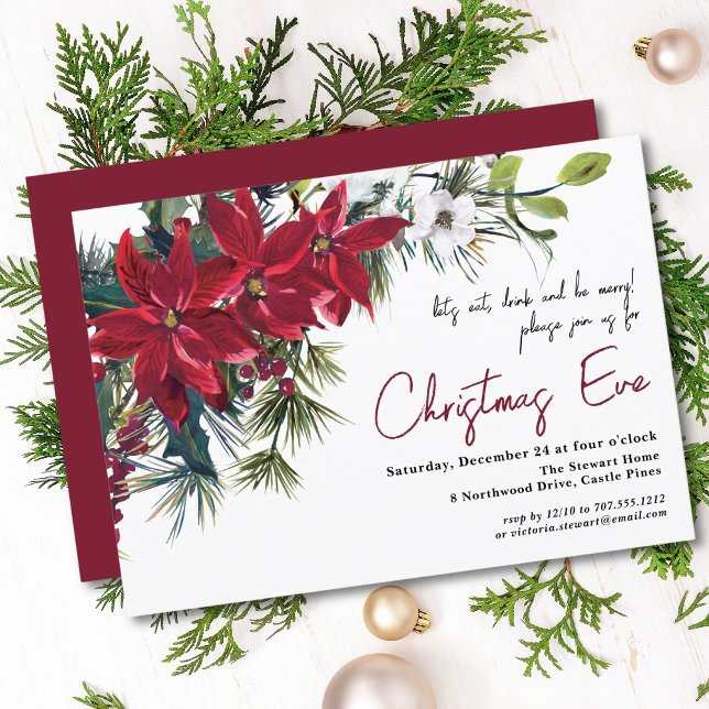 Poinsettia Holiday Floral | Christmas Eve Dinner Invitation (Creator Uploaded)