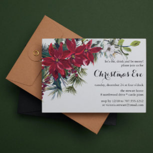 Poinsettia Holiday Floral Christmas Eve Dinner Magnetic Invitation