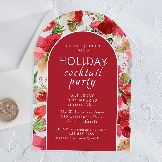 Poinsettia Holiday Floral Christmas Party Acrylic Invitations (Creator Uploaded)