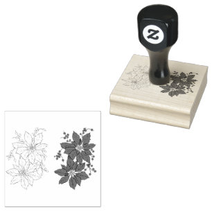 Poinsettia Holiday Flowers Rubber Stamp