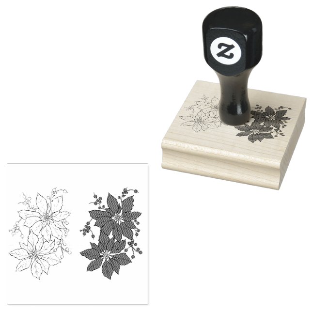 Poinsettia Holiday Flowers Rubber Stamp (Stamped)