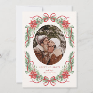 Poinsettia Holiday Photo Card with Photo Grid