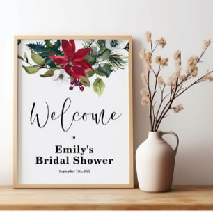 Poinsettia Holiday Winter Bridal Shower Welcome Poster