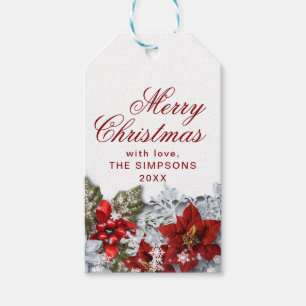 Poinsettia & Holly Berry Rustic Christmas Holiday Gift Tags