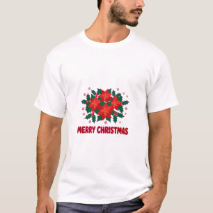 Poinsettia Holly Merry Christmas Elegant T-Shirt