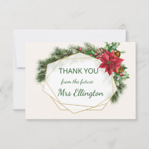 Poinsettia, holly, pine Christmas Thank You Card